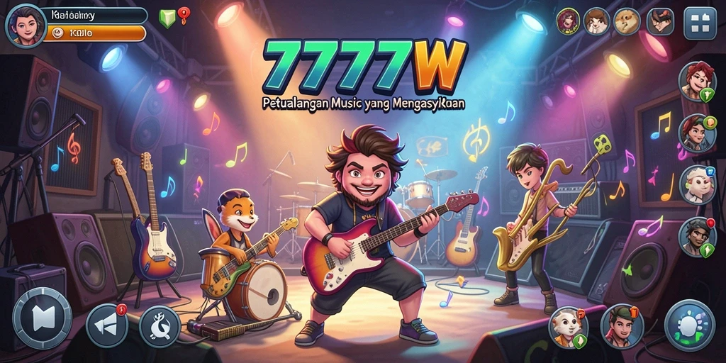 Screenshot gameplay 7777W yang menampilkan keseruan bermain musik.