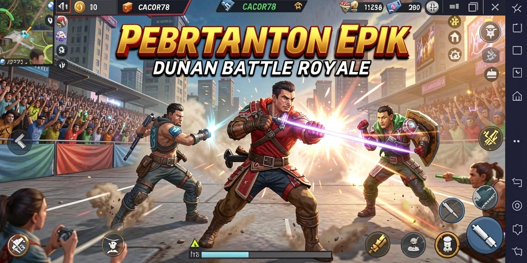 Screenshot gameplay <strong>CACOR78</strong> menunjukkan aksi seru di medan perang Battle Royale.