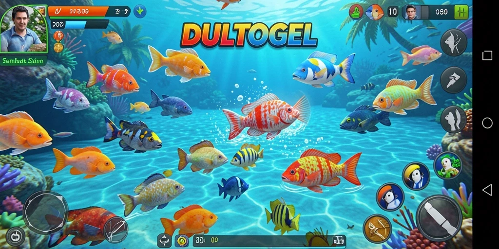 Tampilan menarik gameplay DULTOGEL saat menangkap ikan.
