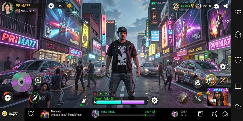 Tampilan gameplay interaktif PRIMA77 yang penuh warna dan menarik.
