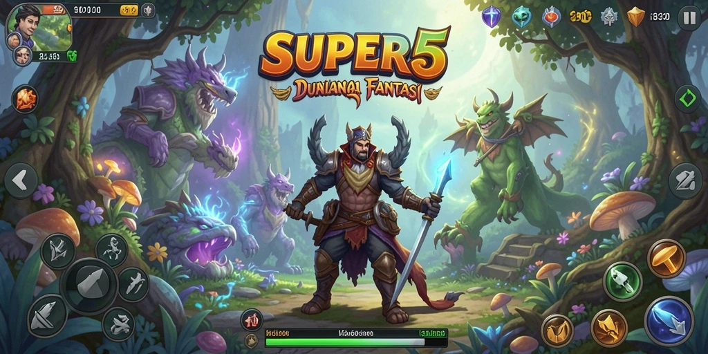 Tampilan gameplay SUPER5 yang menampilkan pertempuran epik dan petualangan.